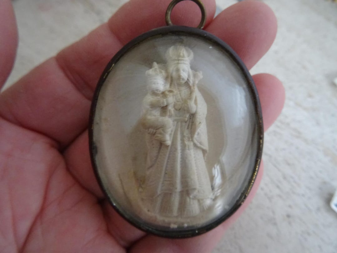 Religious Antique French Catholic Copper Meerschaum of Holy Virgin Mary ...