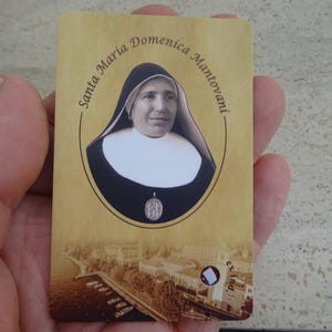 Religiöse katholische Karte Schrein Reliquiar mit Reliquie des Tuches der Mutter Maria Domenica Mantovani. ( X X 9 )