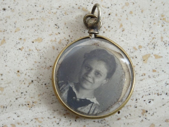 Antique French copper photo holder locket medal m… - image 5