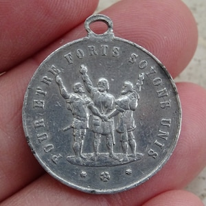 Rare antique National Swiss medal pendant charm medallion of cantonal handbow shooting in Neuchatel of 1892. ( L 14 )