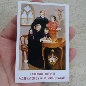 Religiöse katholische Karte Schrein Reliquiar Relikt aus dem Tuch des seligen Heiligen Antonio und Marco Cavanis. ( X X 30 )