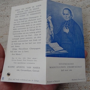 Religieus antiek Frans katholieke kaartschrijn met relikwie van de heilige Marcellini, Joseph Benedict Champagnat. ( TT 23 )