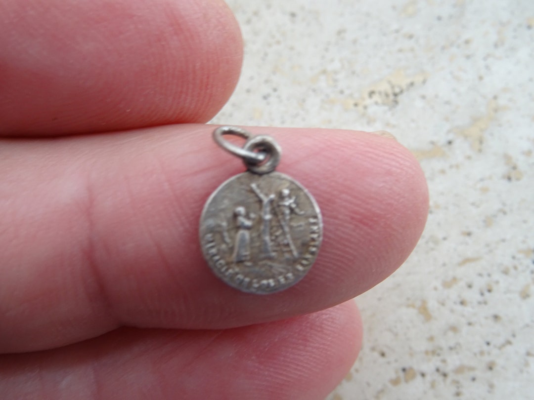Religious Antique French Catholic Silver Plated Medal Charm Medallion ...