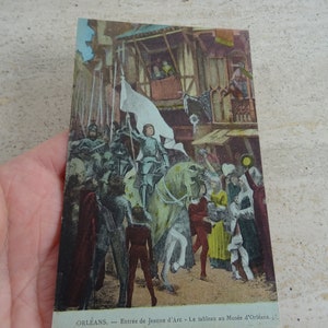 Antigua postal francesa usada con Juana de Arco Juana de Arco en su caballo con recuerdo de entrada de Orleans. ( A 27 )