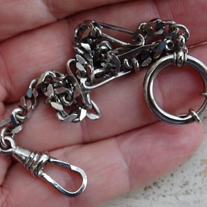 Antique French silver plated art deco pocket watch chain necklace. (  B 4 )