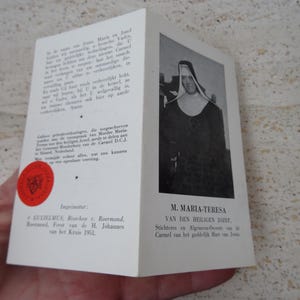 Religiöse katholische Schreinkarte mit Reliquienreliquier-Reliquienstück der gesegneten Mutter Maria Theresia vom Heiligen Joseph. TT47