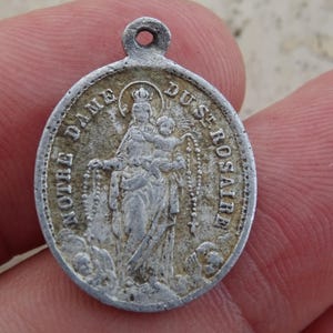 Religious antique aluminium catholic medal pendant charm medaillon medallion of Saint Adele and Holy Jesus Christ. ( Q 13 )
