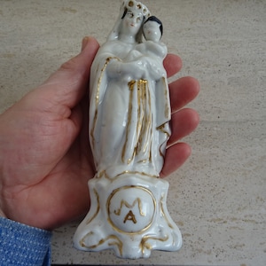 Religious antique catholic French porcelainen statue of Holy Virgin Mary Our Lady and Holy Child Jesus Christ. ( K 26 )
