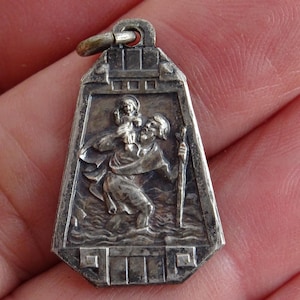 Religious antique French catholic silvered medal pendant medallion charm of Saint Christopher, and saint Nicolas. ( X 9 )