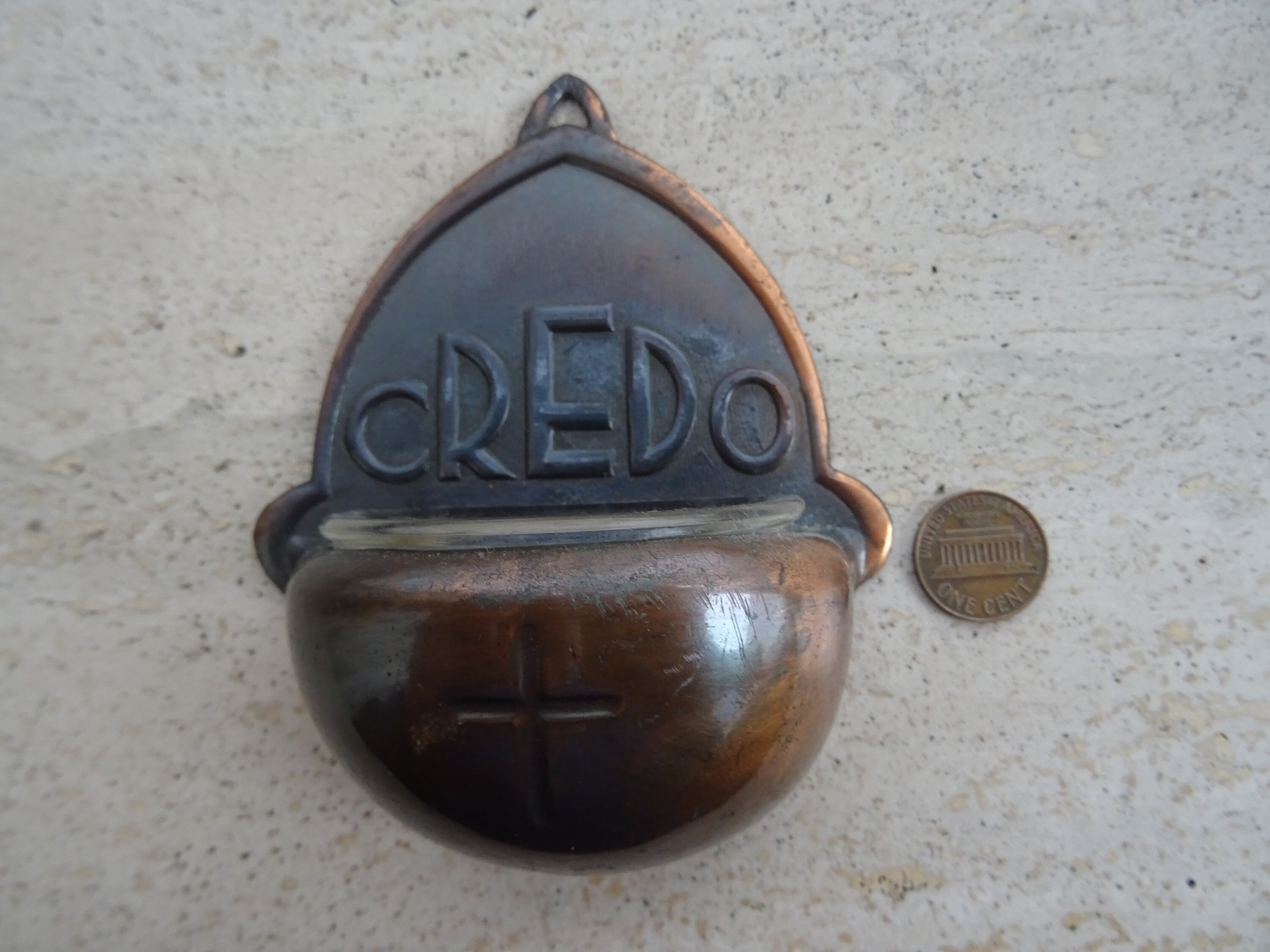 Buy Religious Catholic French Bronze Holy Water Font Stoup With Cross  Crucifix and the Text Credo. ( U 4 ) Online in India - Etsy