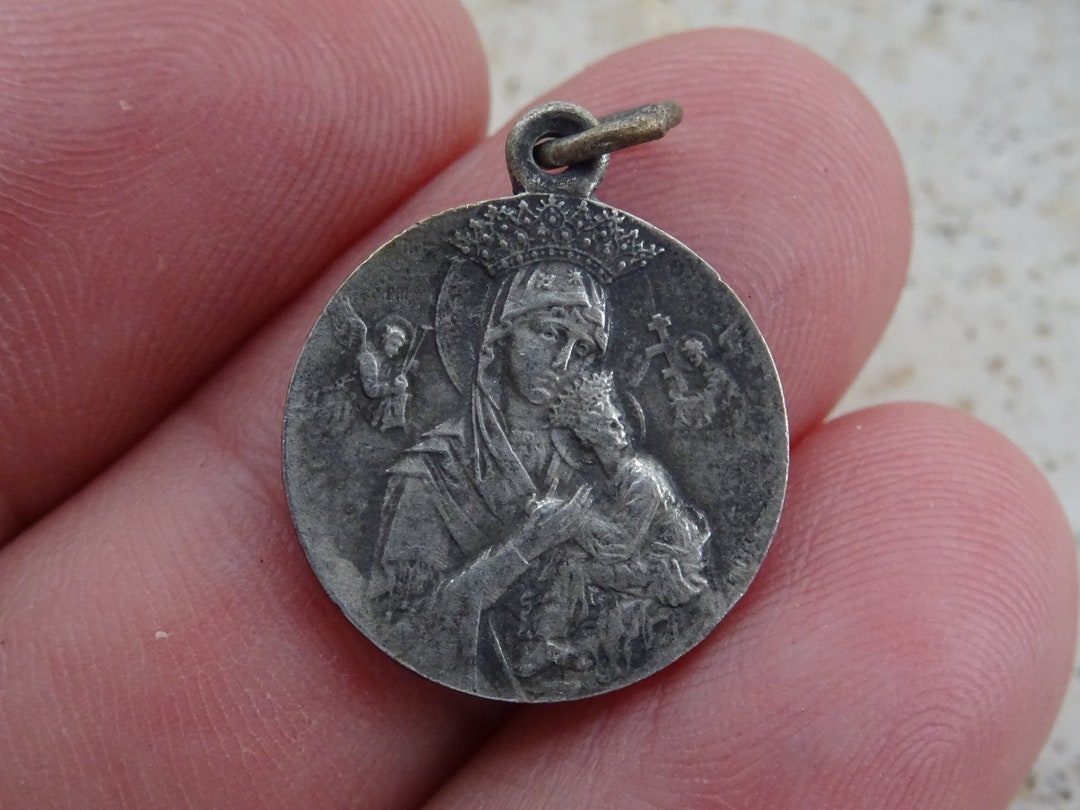 Religious Antique Catholic Silver Plated Pendant Medal Medallion Charm ...