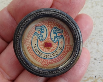 Antique Saint Charles Borromeo Relic Reliquary | Catholic Relic Shrine | Antique Religious Devotional | Sealed Saint Relic. ( C 25 )