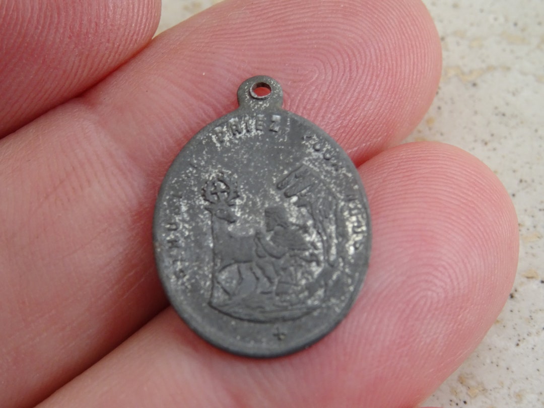 Religious Antique Catholic Silver Plated Medal Pendant Medaillon Charm ...