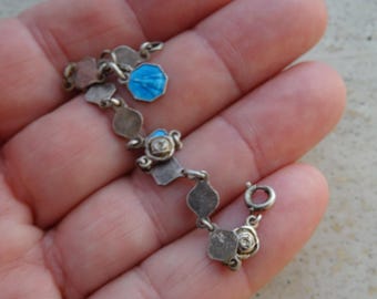 Religious antique French catholic silver plated bracelet with Saints as Therese, Holy Virgin Mary and Holy Jesus Christ with medal Mary. G 4