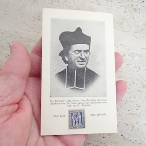 Religiöse katholische Karte Schrein Reliquienreliquie mit dem Tuch des Seligen JeanBaptiste Berthier. BB38a