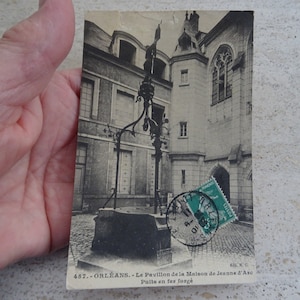 Antigua postal francesa usada con estatua de Juana de Arco Joan recuerdo de Orleans. ( G 1 )