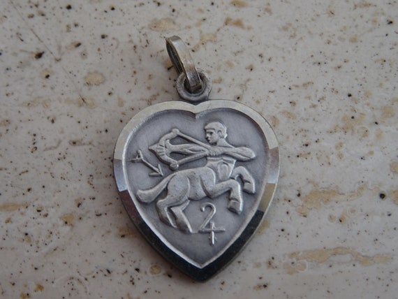 Vintage silvered Zodiac medal medaillon pendant c… - image 4