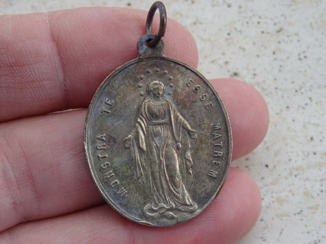 Religious Antique French Silver Plated Charm Medallion Pendant ...