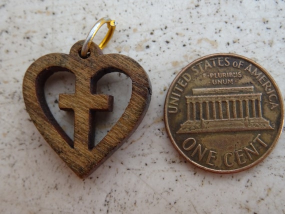 Religious antique French wooden charm medaillon m… - image 2