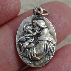Religious antique catholic French silver ( MARKED ) medal pendant medallion Holy charm of Saint Anthony of Padua. ( 34 )
