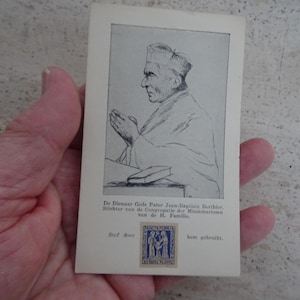 Religiöse katholische Karte Schrein Reliquienreliquie mit dem Tuch des Seligen JeanBaptiste Berthier. BB39a