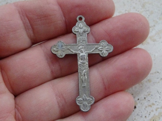 ANCIENNE CROIX PECTORALE MÉTAL ARGENTE PENDENTIF BIJOUX JEWEL RELIGIOUS