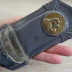 Religious catholic antique French silver plated Holy water font stoup with the text credo. and Holy Virgin Mary with Child Jesus. ( X 6  )