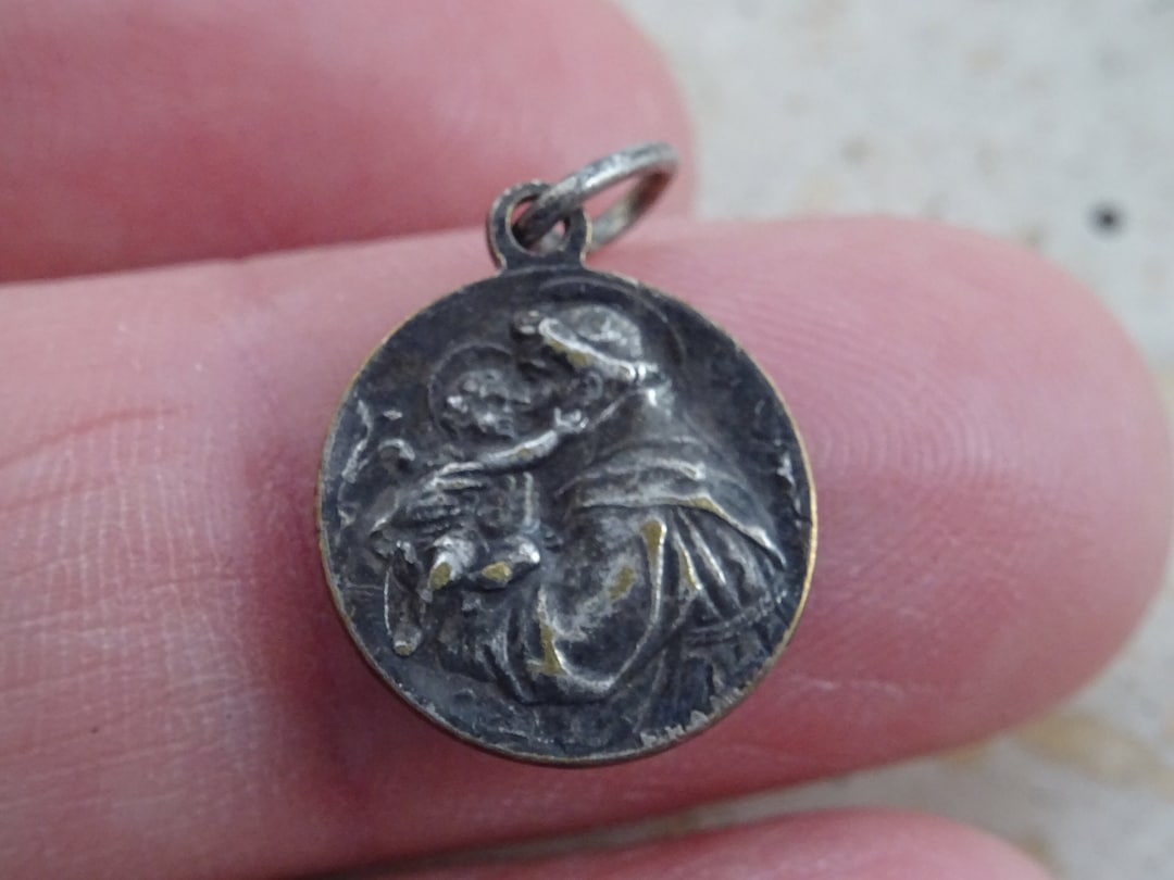 Religious Antique French Catholic Silver Plated Medal Pendant Charm ...