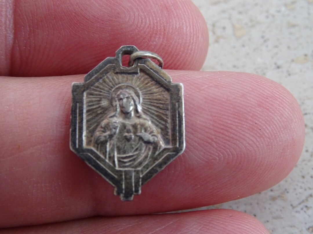 Religious Antique French Silver Plated Catholic Medal Charm Medallion ...