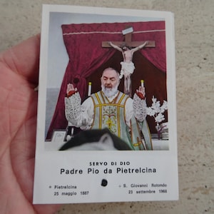 Religious catholic card shrine with photo of Padre Father Pio and his Stimata with inside relic of a piece of cloth.  PP 56