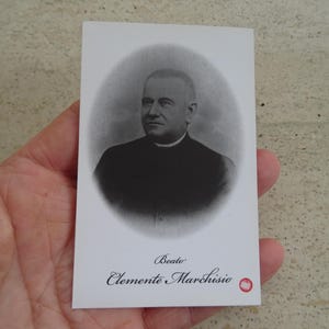 Religiöse katholische Karte Schrein Reliquiar Relikt aus dem Tuch des Seligen Clemente Märzisio. (V17)