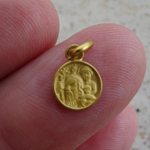 Religious antique French catholic vermeil gold plated catholic medal pendant Holy charm medallion of Saint Christopher.  ( A 21 )