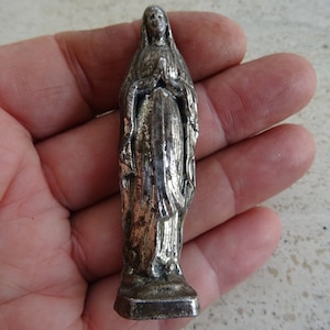 Religious antique catholic silver plated French statue of Holy Virgin Mary Our Lady. ( K 19 )