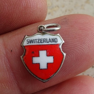 Vintage silver MARKED 800 enameled travel shield charm, memory  tourist charm, Coat of Arms, medal charm bedel souvenir of Switserland. S20