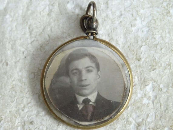 Antique French copper photo holder locket medal m… - image 6