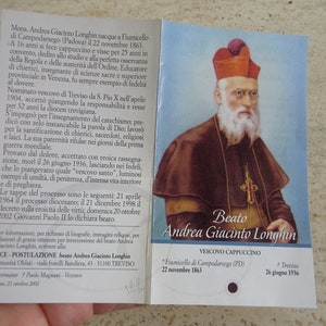 Religiöse katholische Karte Schrein Reliquiar Relikt aus dem Tuch des Seligen Heiligen Andrea Giacinto Longhin. (V12)