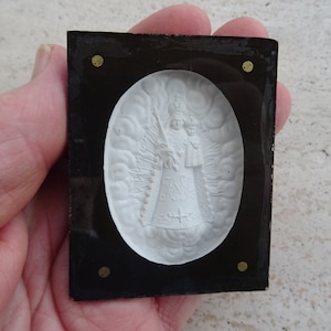 Religious antique French catholic shrine reliquary Meerschaum pipe clay medallion Napoleon III of Holy Virgin Mary Our Lady. ( 17 )