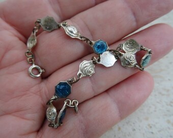 Religious antique French catholic silver plated bracelet with Saints as Saint Rita,  Holy Virgin Mary and Holy Jesus Christ and an angel. 23