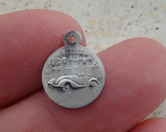 Religious antique French  silvered medal pendant medallion holy charm of Saint Christopher Christophorus, Travellers medal.  P 43