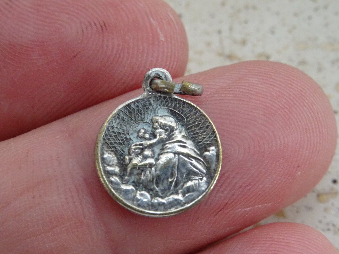 Religious Antique French Catholic Silver Plated Medal Pendant Charm ...