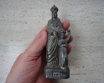 Estátua religiosa antiga francesa católica em prata de Santa Ana Ana. (D 14)