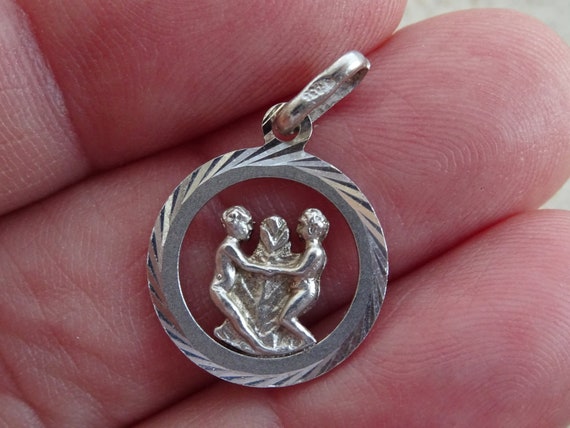 Pendentif Médaille Vintage Gémeaux En Argent Sterling - Années 60/70 - Jamais Porté