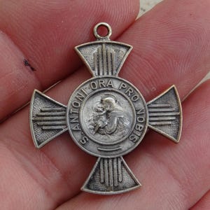 Religious antique catholic French silver plated medal pendant medallion Holy charm of Saint Anthony of Padua. ( 23 )