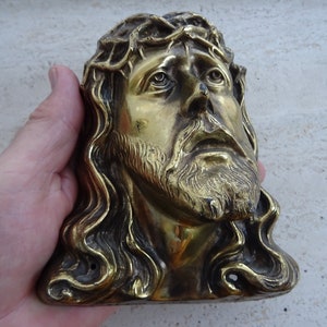 Religious antique catholic copper solid plaque  torso body trunk statue head of Holy Jesus Christ Our Lord. 11