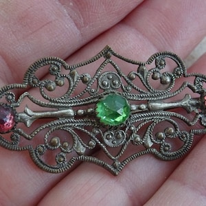 Antique French silver plated brooch with transparant stones. ( W 6 )