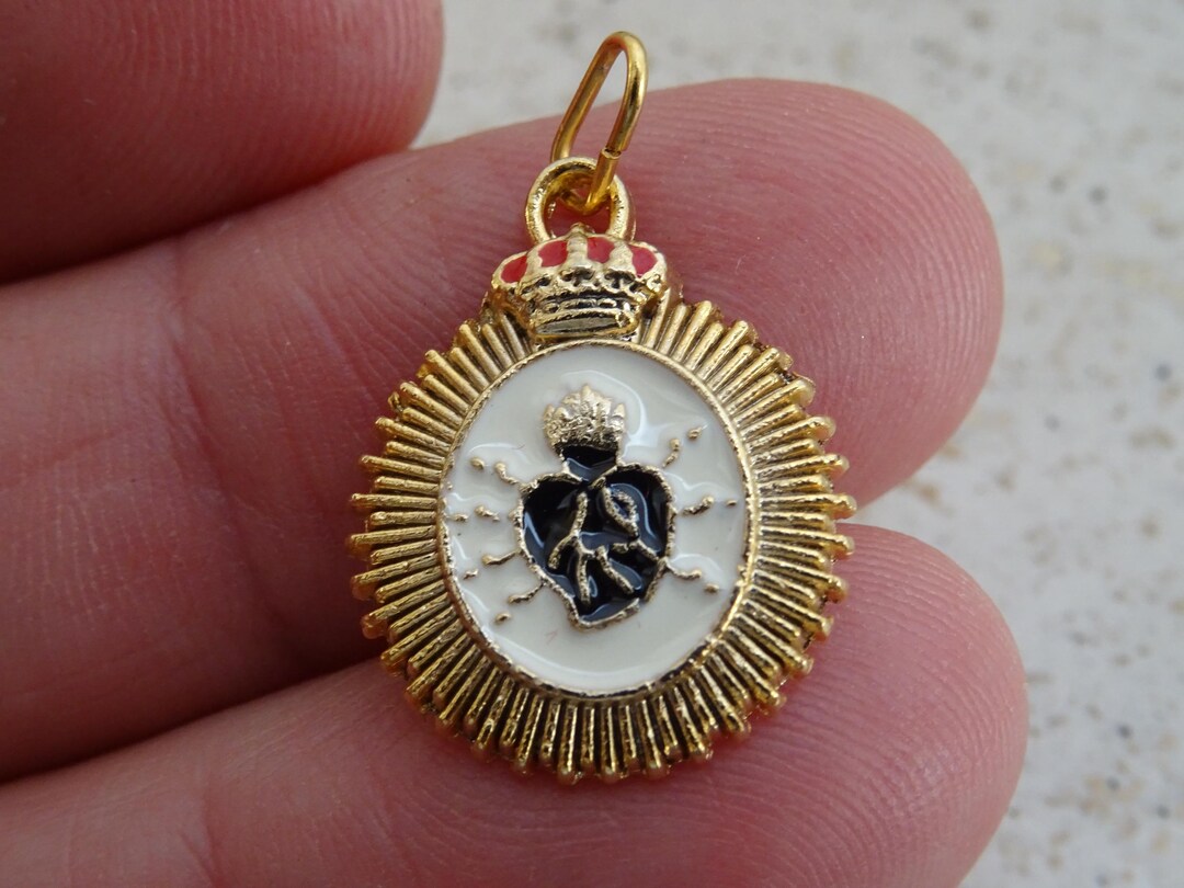 Vintage Sacred Heart of Jesus Medal – Crowned Heart Pendant – Catholic ...