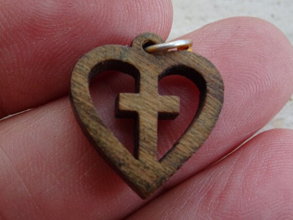 Religious antique French wooden charm medaillon m… - image 3