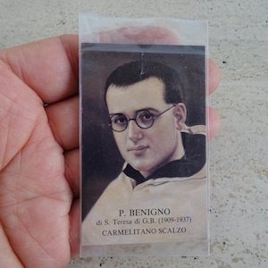 Religiöse katholische Karte Schrein Reliquiar Relikt aus dem Tuch des Seligen Heiligen Angelo Calvi - P. Benigno DI S. TERESA. ( A 20 )