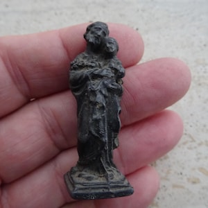 Religious antique French catholic silver plated statue of Saint Joseph and Child Jesus. ( B 42 )