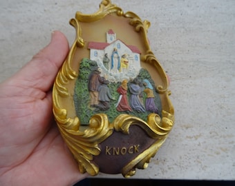 Religious antique water font stoup  of Holy Virgin Mary souvenir of Knock.  L 1